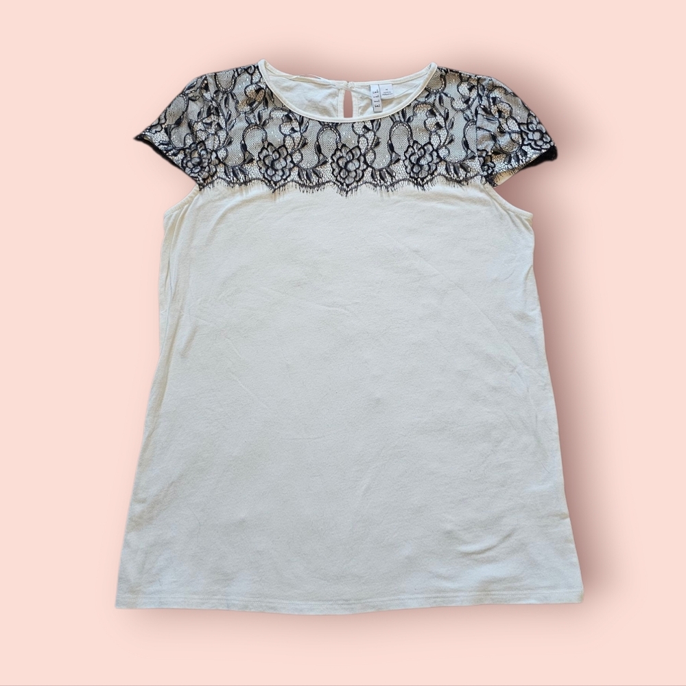 Elle White Knit Top With Black Lace Medium